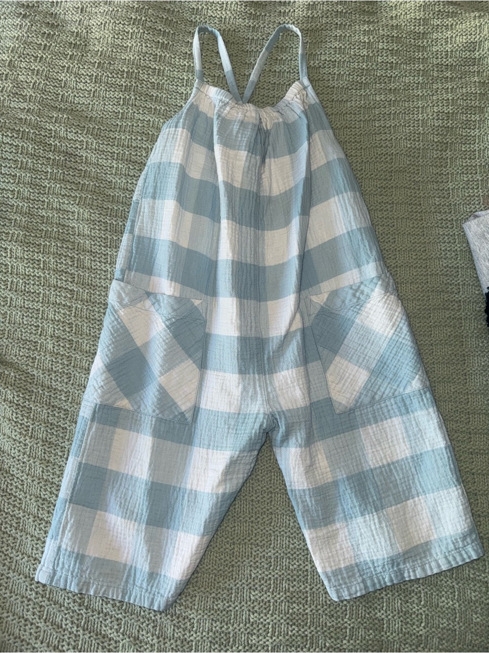 Toddler Light Blue and White Check Kids Overalls - Casual Summer Bottoms